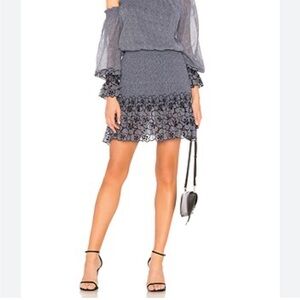 Alexis Embroderd Navy Dress asymmetrical neckline